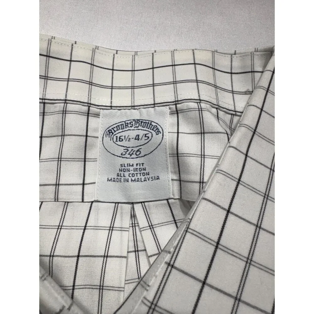 Brooks Brothers 346 Slim Fit Dress Shirt Men's 16½-34/35 White Check